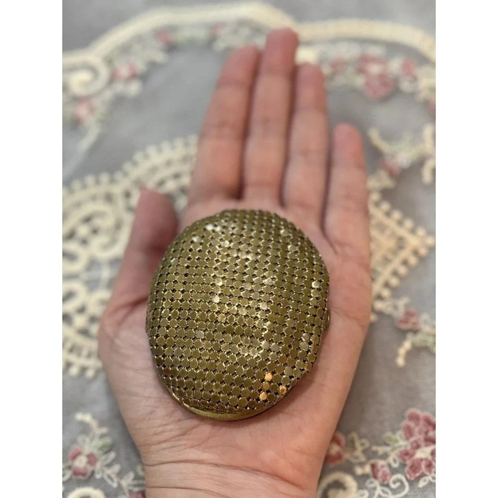 Vintage Guilloche Enamel Powder Compact Blue Pink Rose Gold Tone Vanity Mirror